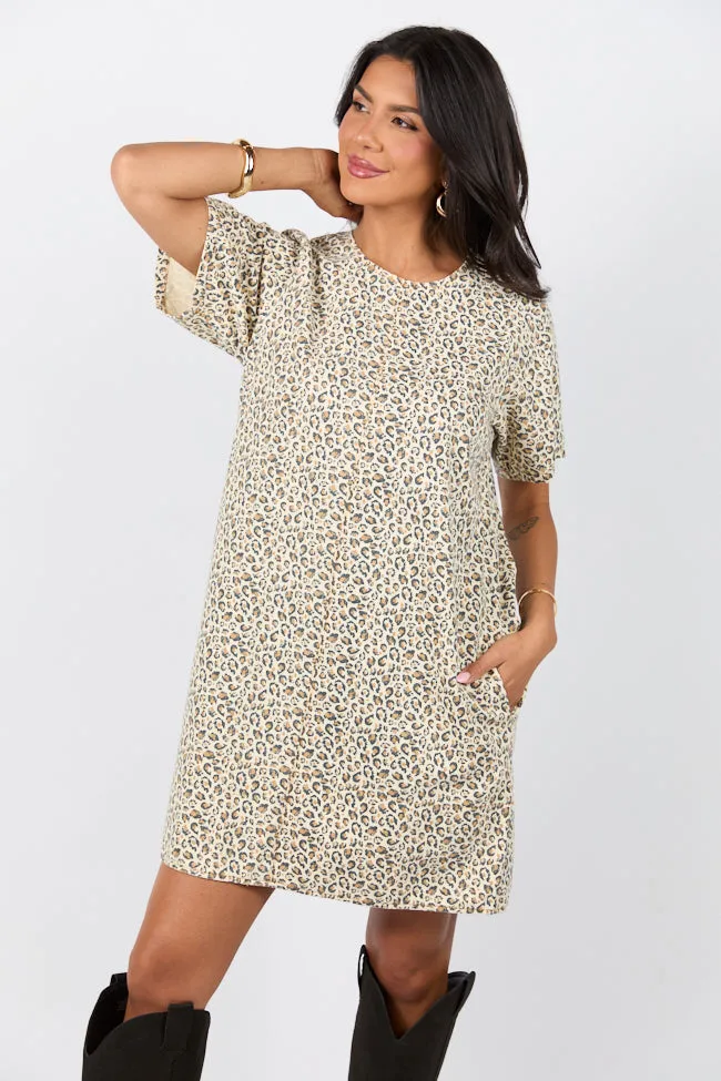 Wild Nights Taupe Leopard Print Shift Dress SALE Elegant Charm