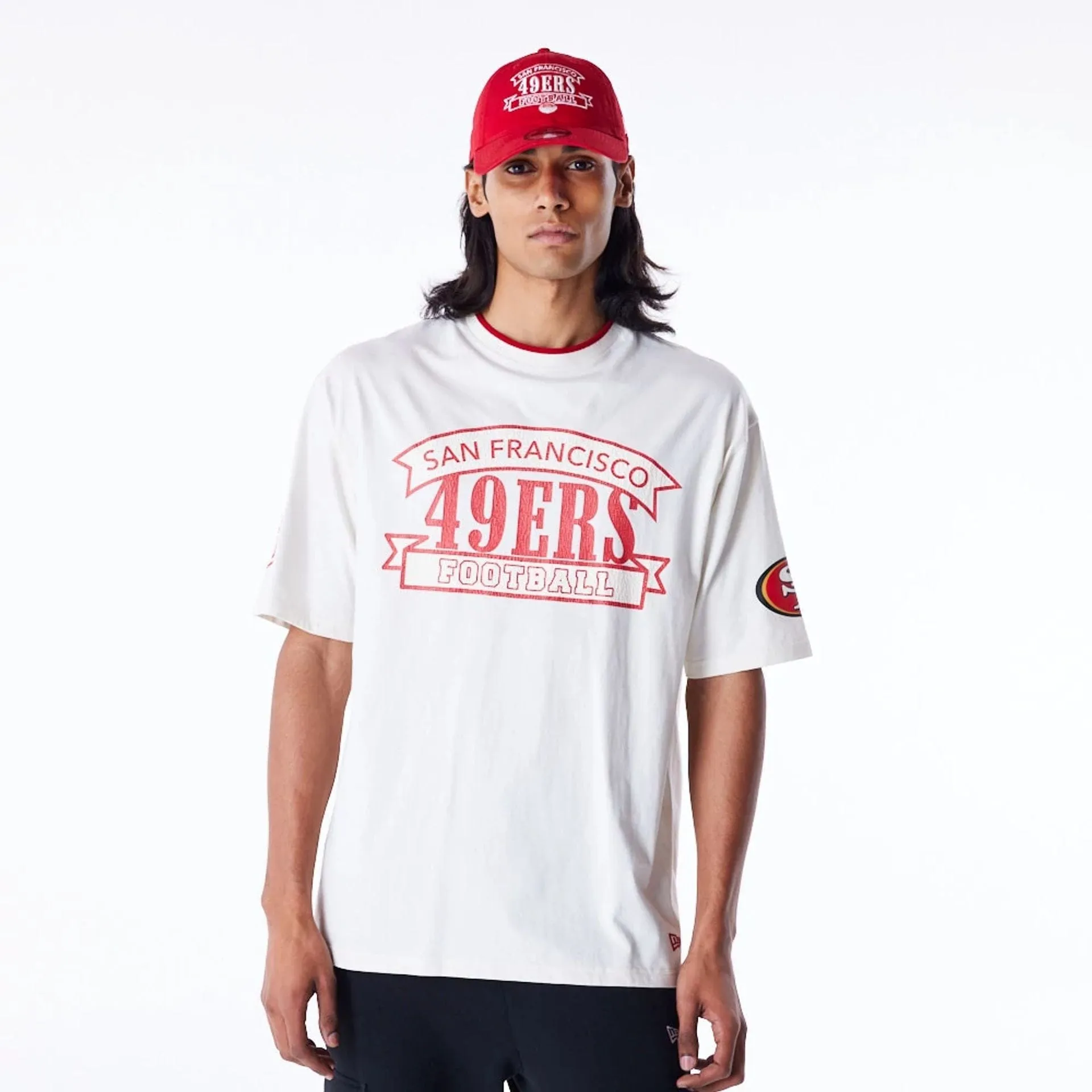 Wrinkle-Free San Francisco 49ers NFL Graphic Open White Oversized T-Shirt