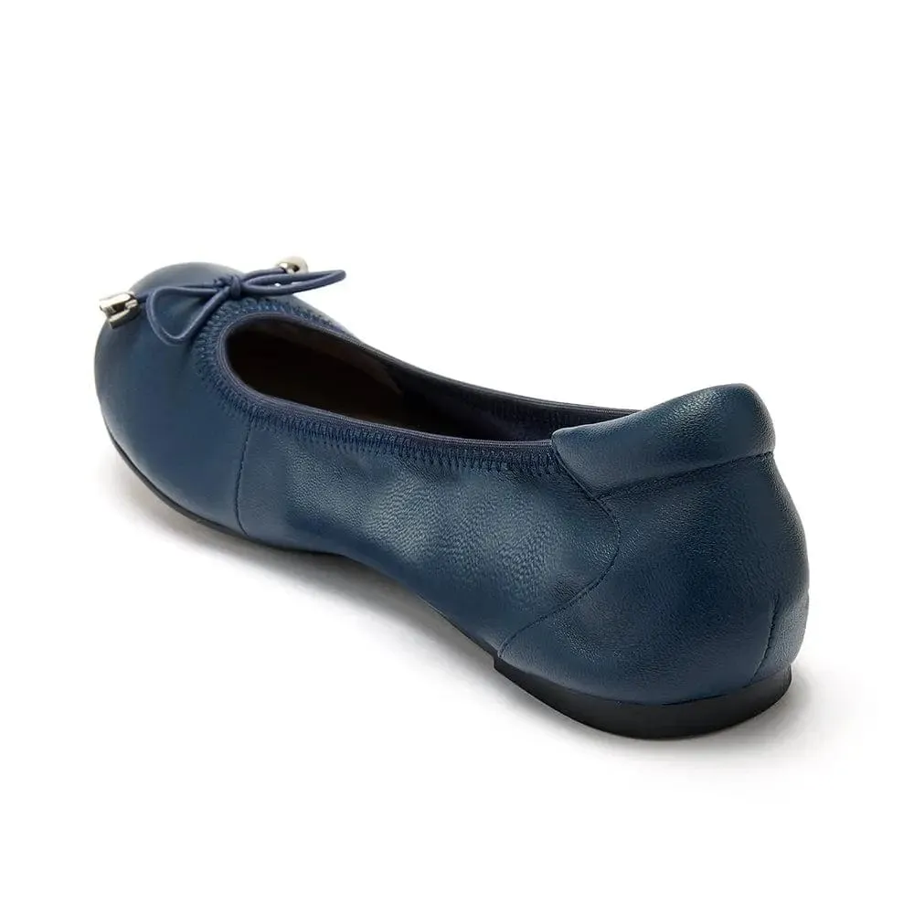 Sandringham - Navy Leather Ballet Flats Cushioned Fit Practical Design
