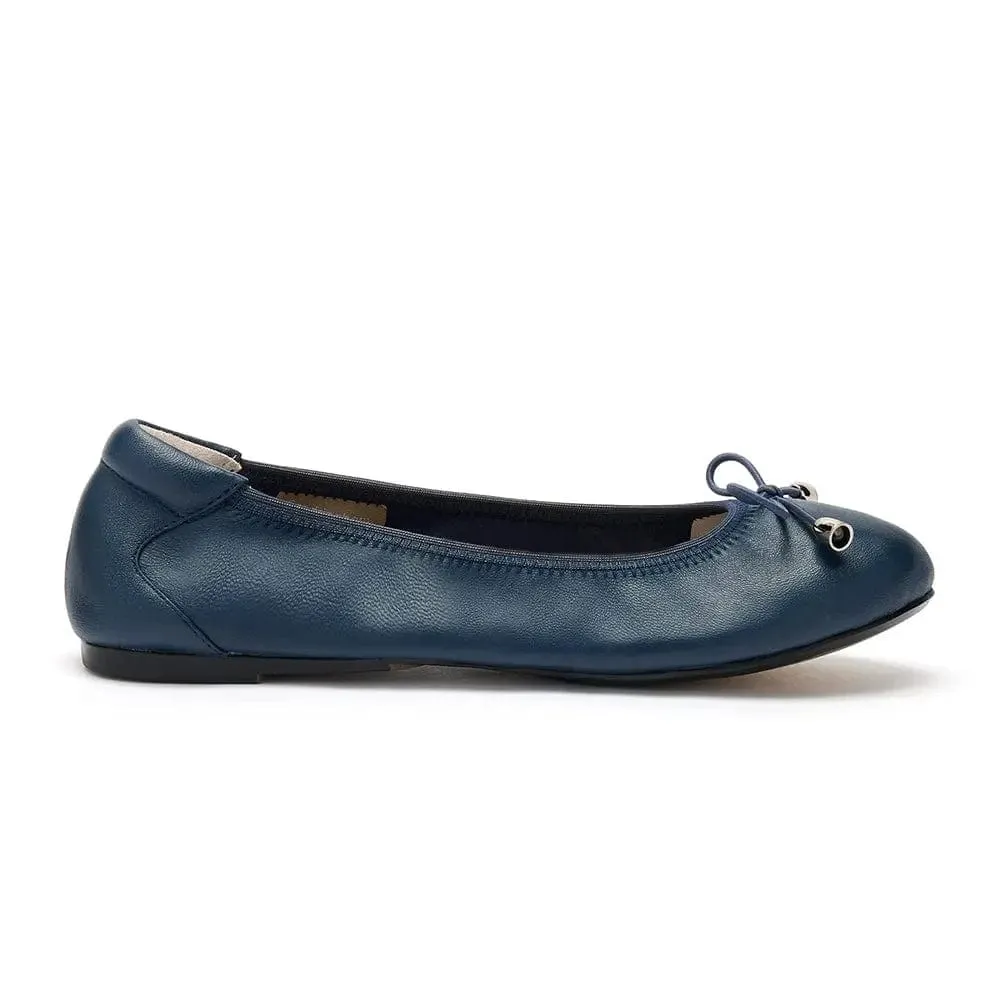 Activity Fit Trendy Sandringham - Navy Leather Ballet Flats