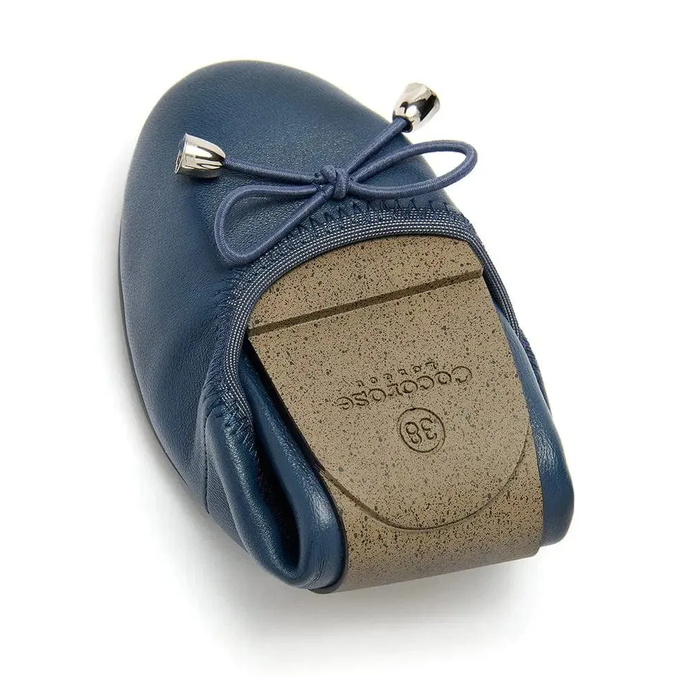 Sandringham - Navy Leather Ballet Flats Workwear Friendly Short Trip