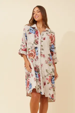 Sharp Detail ELYSIA FLORAL LINEN SHIRT DRESS
