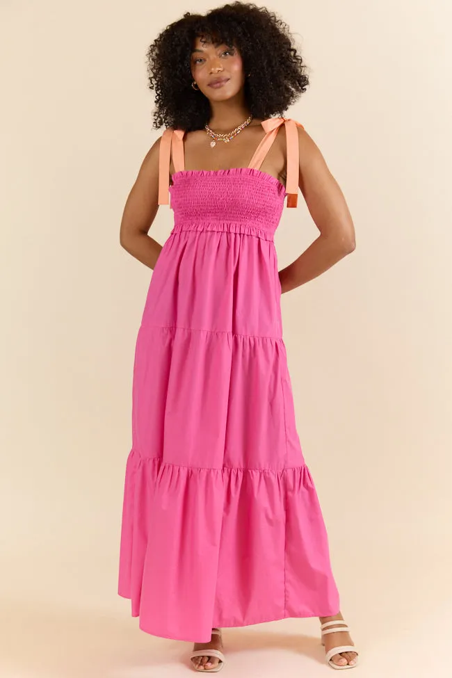 Season Of Bliss Pink Smocked Bust Maxi Dress SALE Layered Comfort
