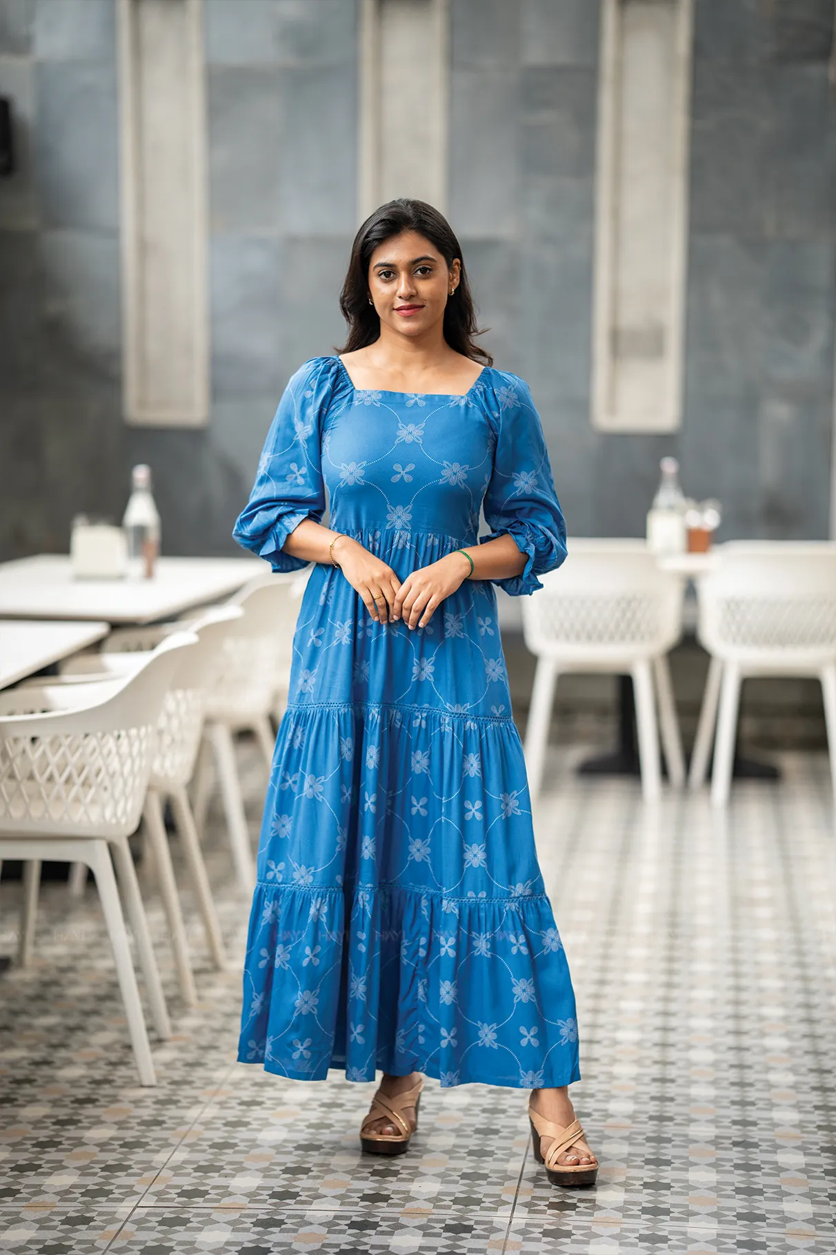 Outfit Boost Clean Stitch Bluebell Grace Viscose Dress with Shoulder Elastic