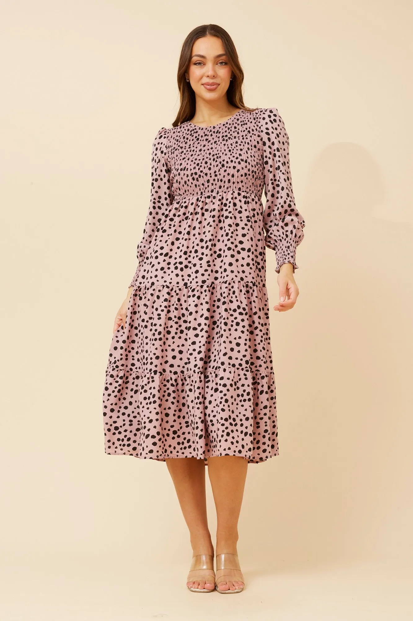 SHERRY ANIMAL PRINT MIDI DRESS Mesh-Detail