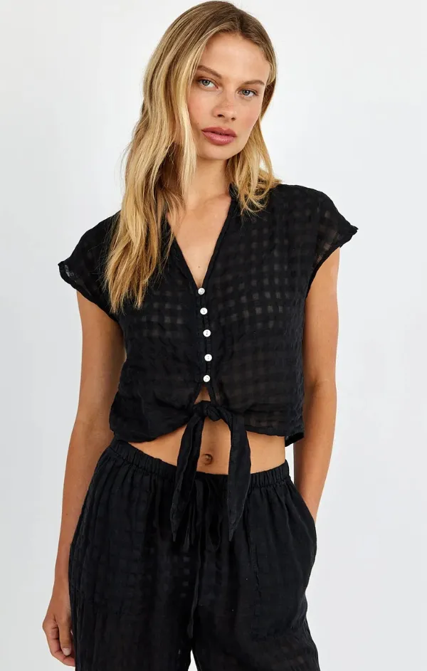 Quiet Charm Short Sleeve Tie Front Top