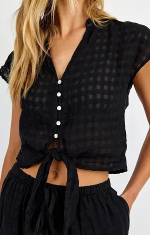 Short Sleeve Tie Front Top Antibacterial Treatment New Yorker