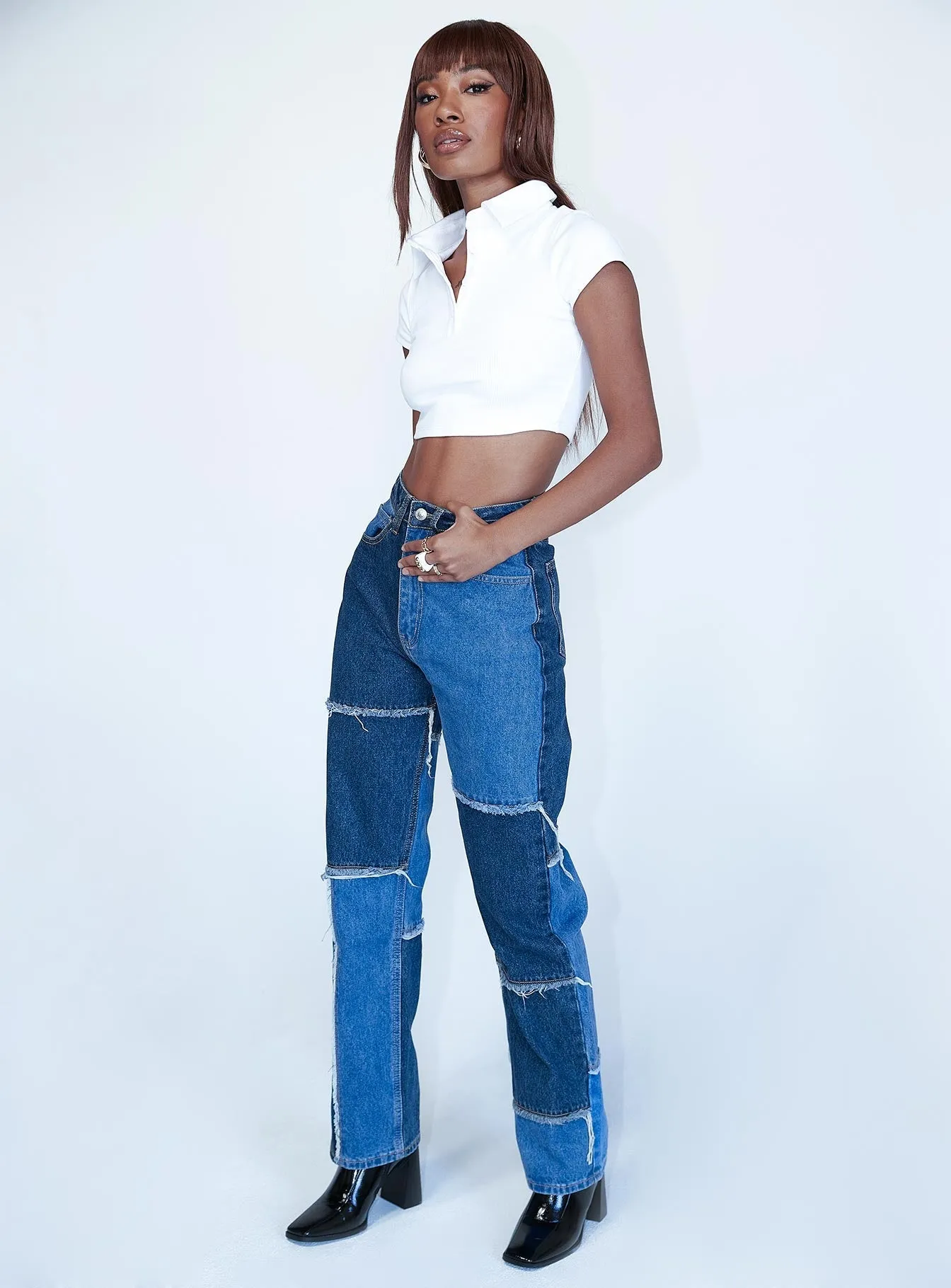 Skarlet Patchwork Denim Jeans Non Stretch Denim