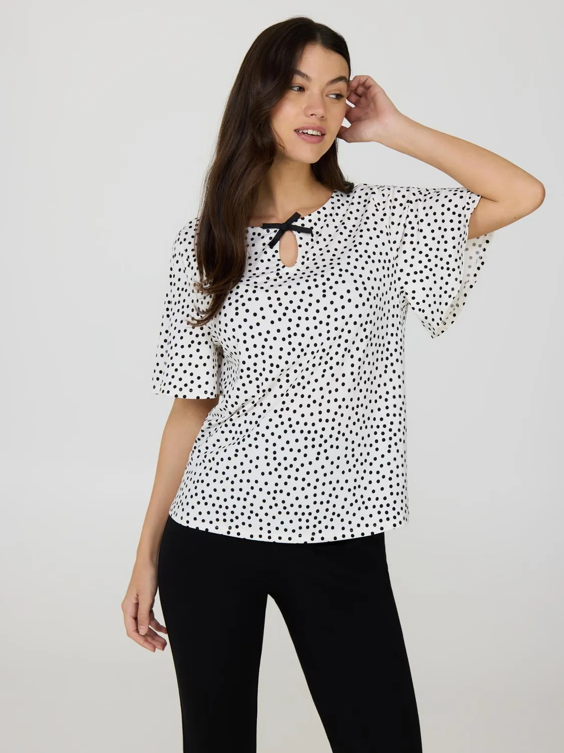 Flutter Sleeve Polka Dot Top Hike Fit