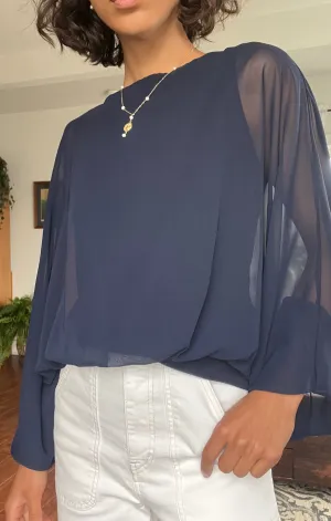 Chiffon Batwing Back Tie Top Peace Core LightweightTextile