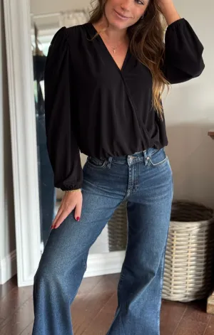 EcoFriendly Textiles Sleeved V Neck Crossover Blouse