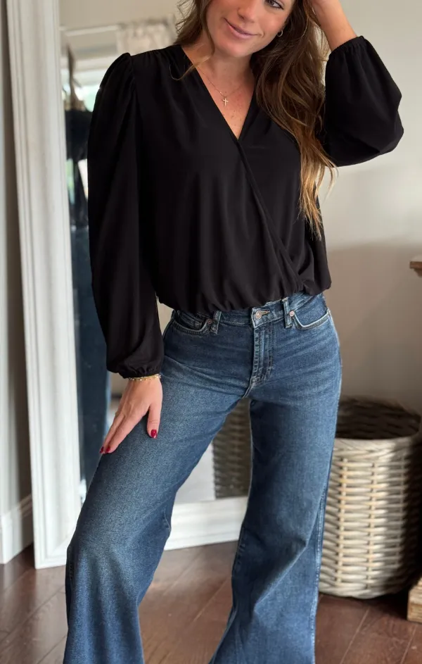 Sleeved V Neck Crossover Blouse Cyber Core TearResistant