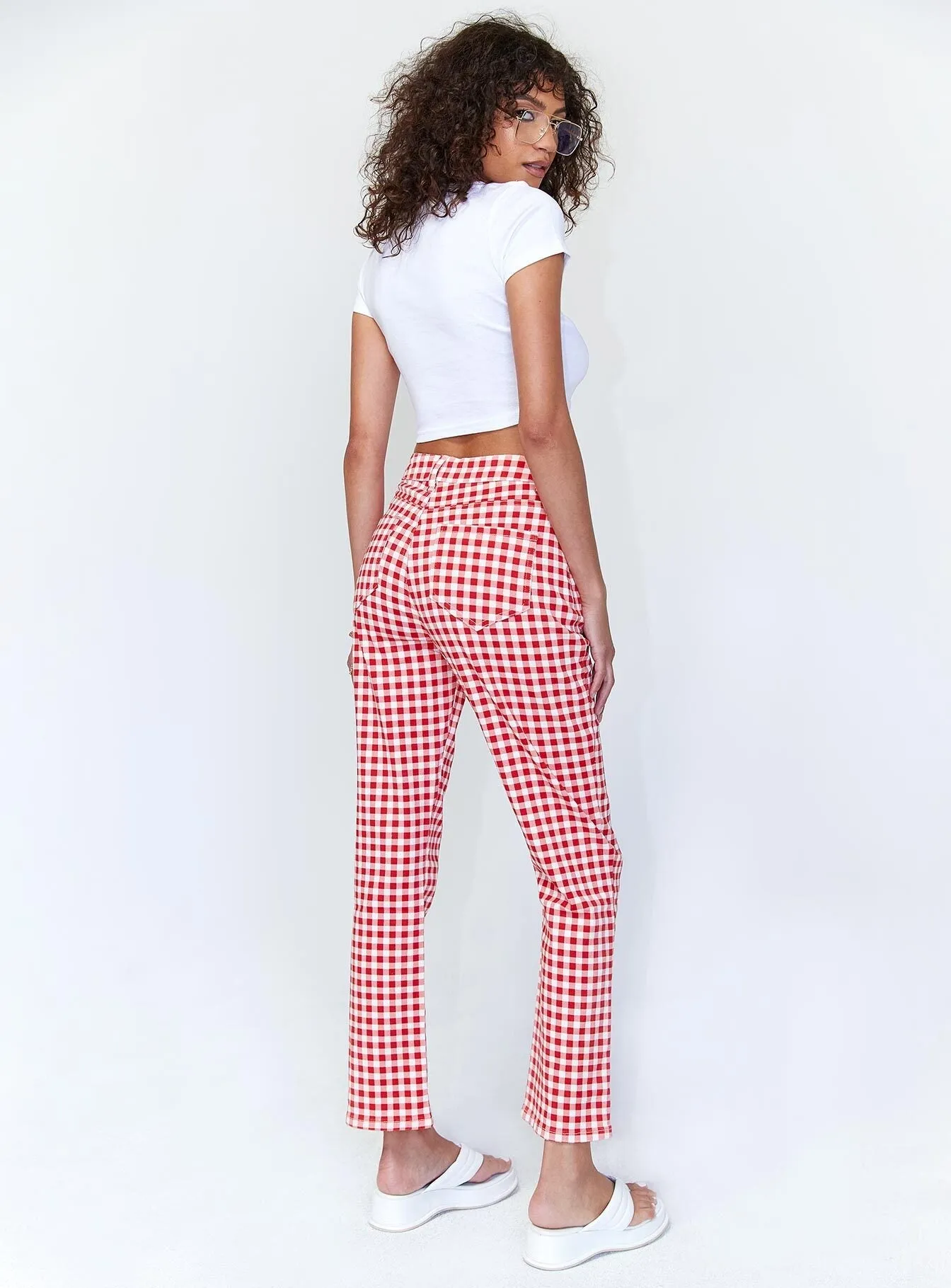 Comfort Fit Design Durable Hardware Kendra Gingham Denim Jeans Red