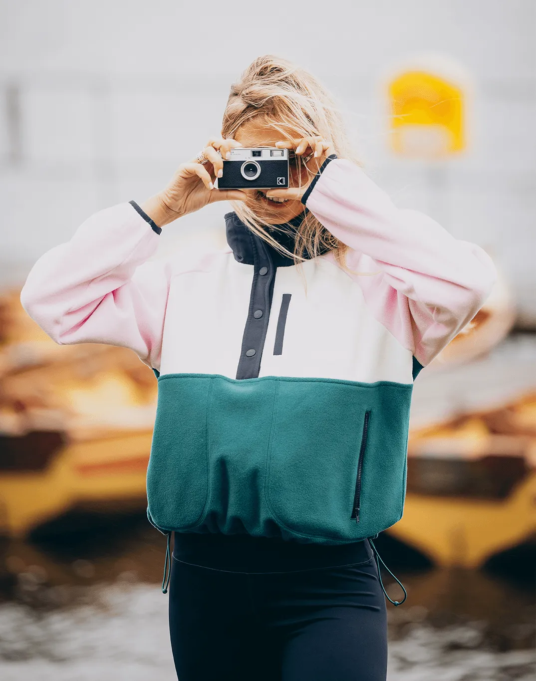 Windy day Crisp Weather Snap Polar Fleece in Baby Pink