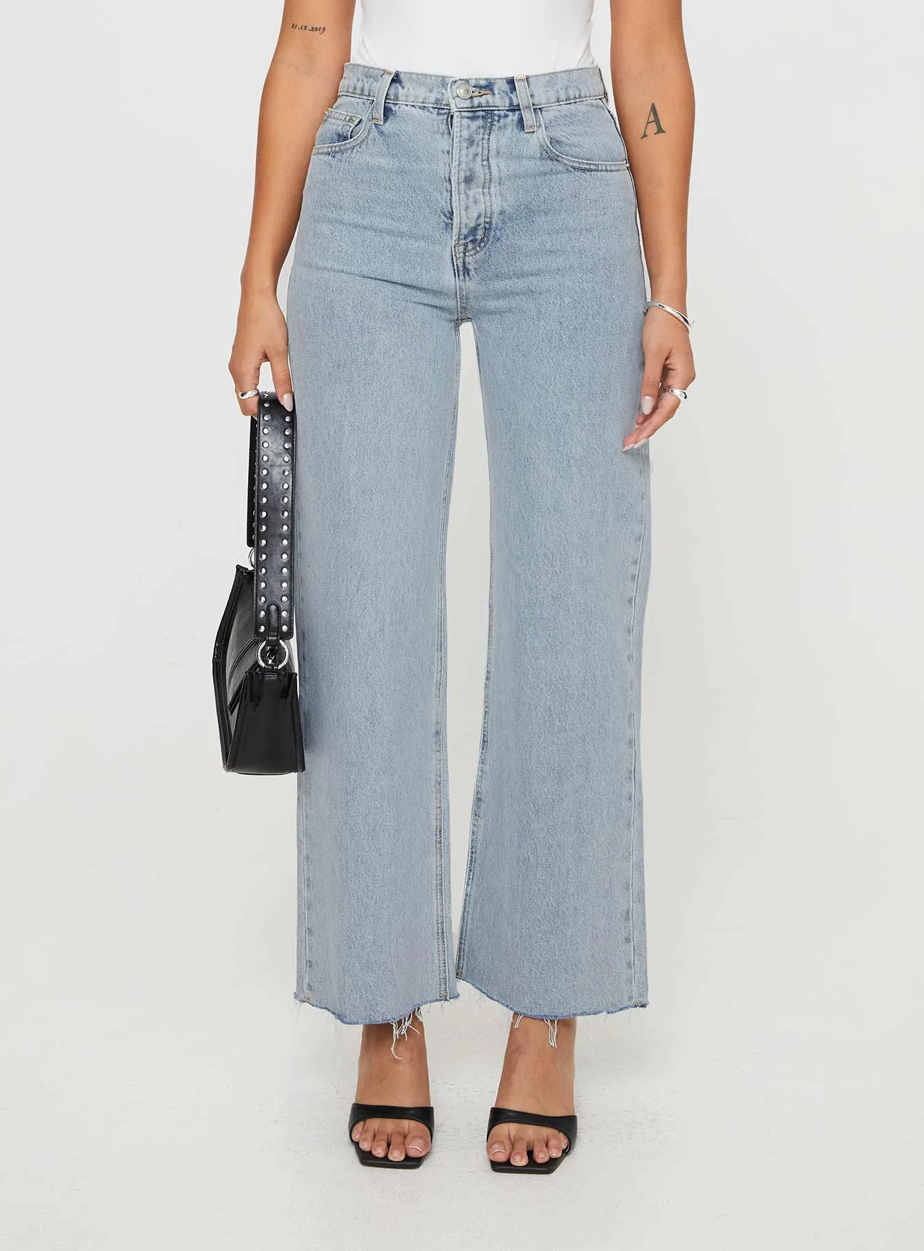 Fawcett High Rise Straight Leg Jeans Light Blue Wash Durable Triple Stitched Seams