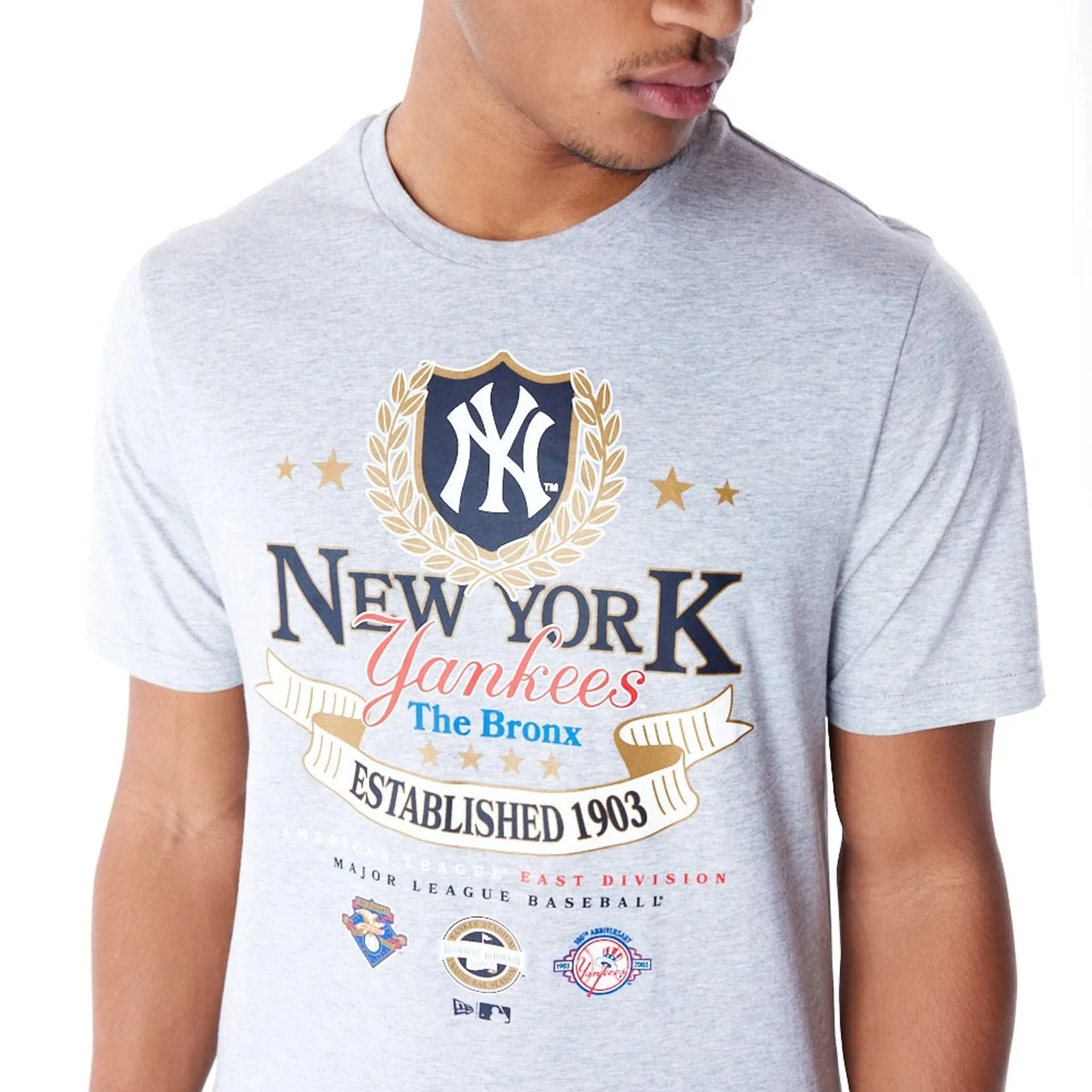 New York Yankees MLB Badge Graphic Grey T-Shirt RibbedNeckBanding