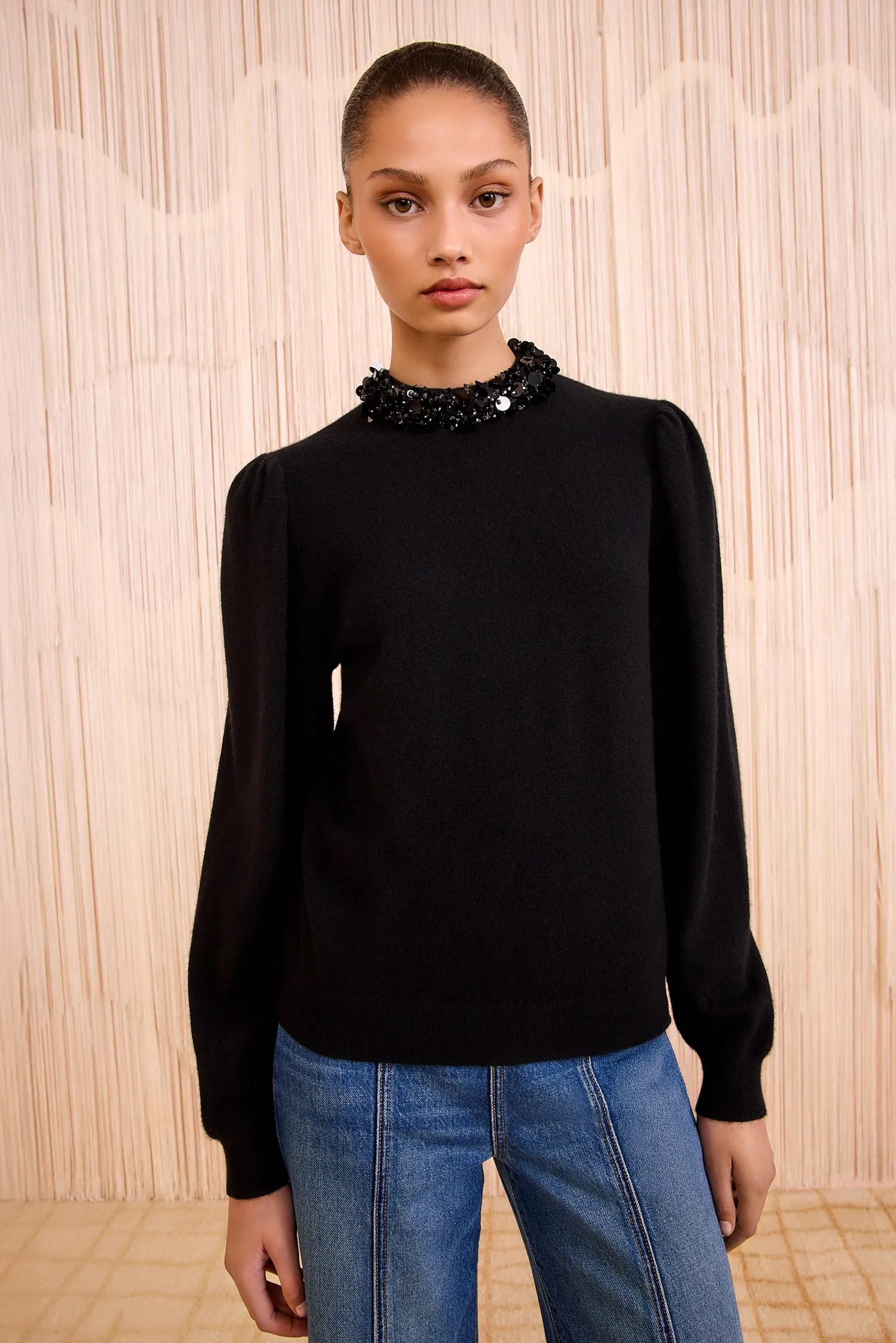 Lightweight clothing Breathable mesh Kalani Embroidered Cashmere Long Sleeve - Noir