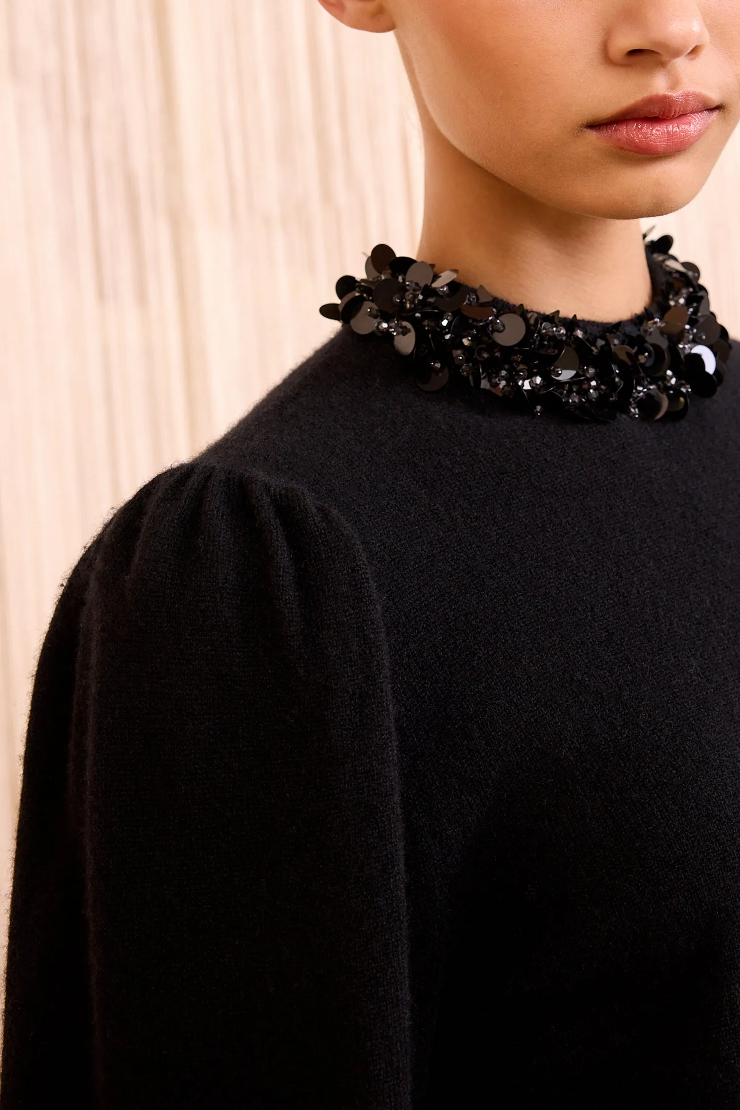 Kalani Embroidered Cashmere Long Sleeve - Noir Office Glam