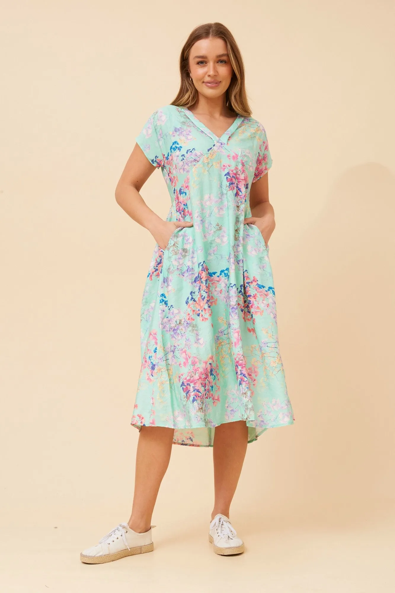 CASPIAN FLORAL MIDI DRESS Sleek Texture Structured-Shape