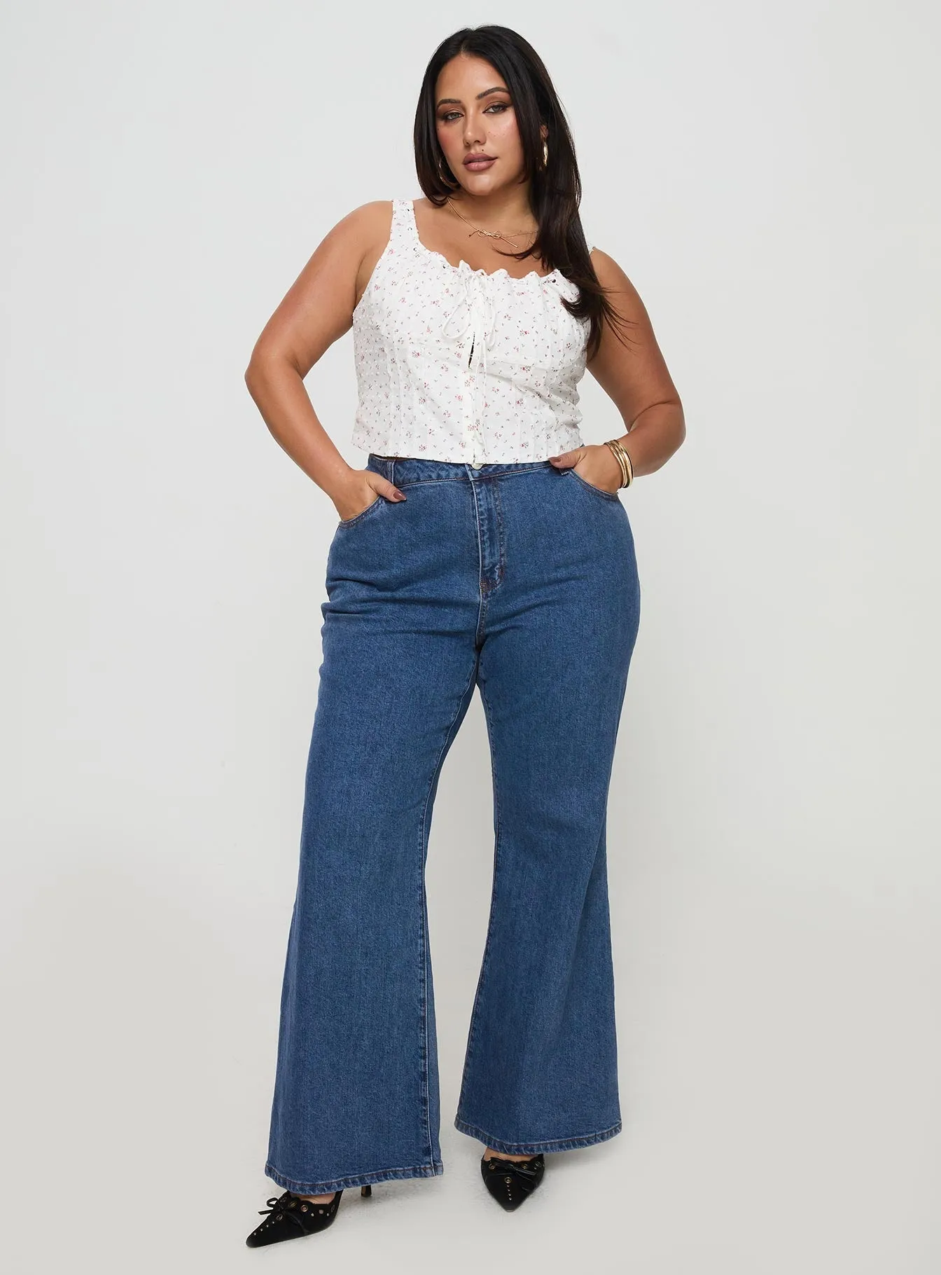 Lucille High Rise Flared Jeans Mid Wash Curve Stylish Vibrant Sophisticated Look