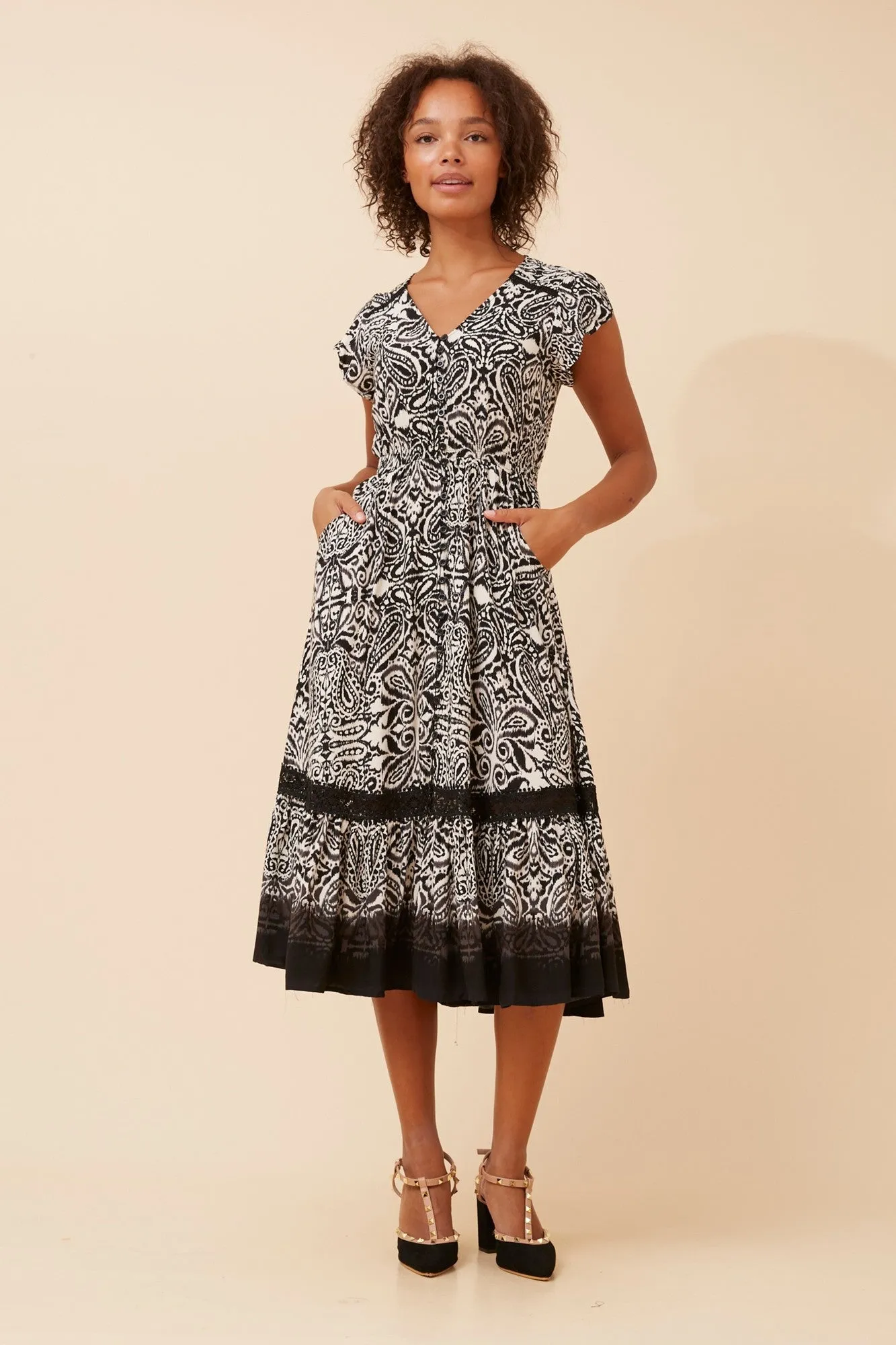 Adjustable Straps Easy Go MOROCCO BORDER PRINT MIDI DRESS