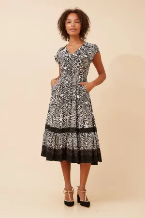 MOROCCO BORDER PRINT MIDI DRESS MoldResistantTexture Sharp Profile