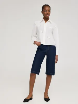 Machine Fit Fire Core Bow Detail Button-Front Cotton Blouse