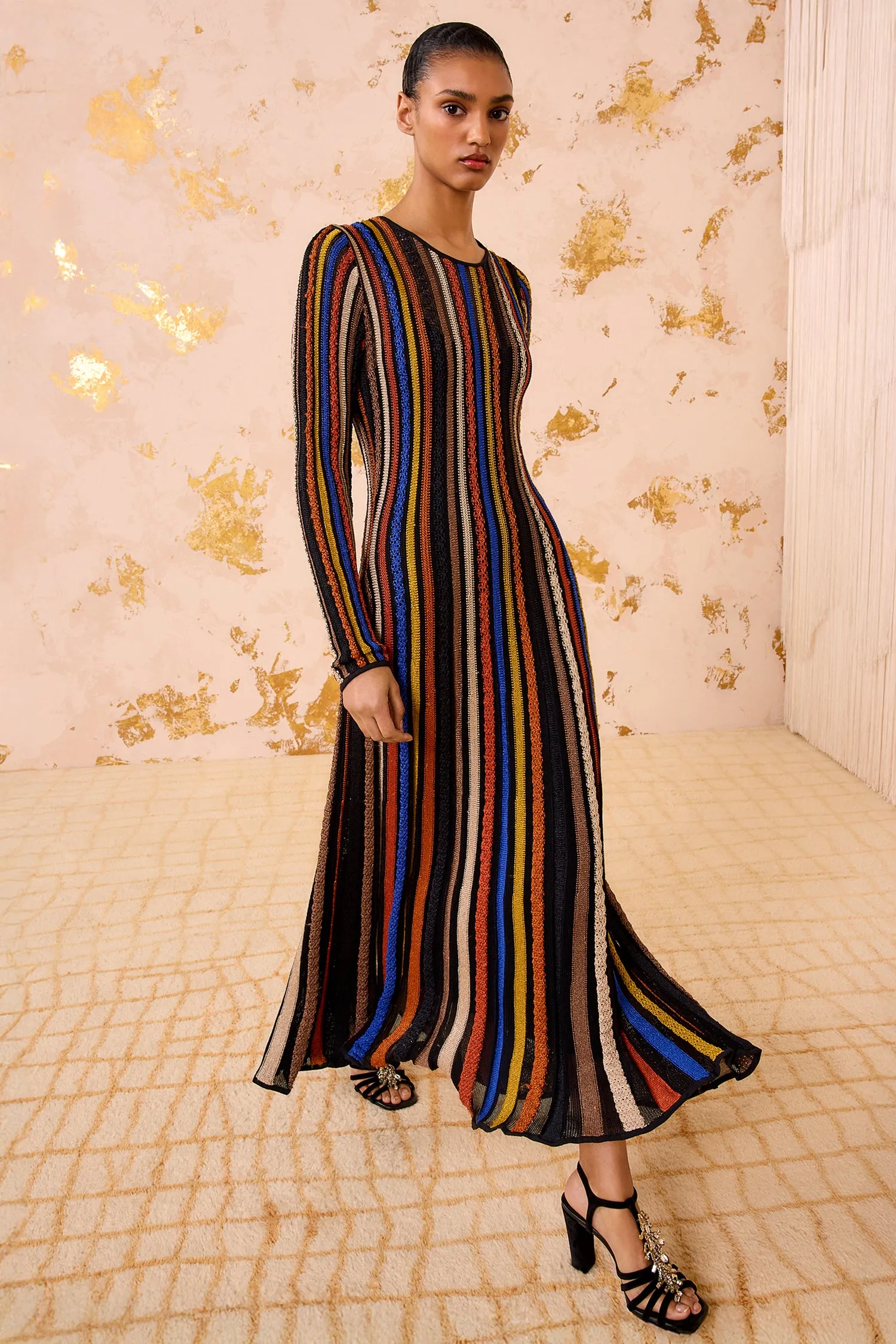 Downtown Cool RollUp Sleeves Albie Knit Long Sleeve Dress - Zoisite