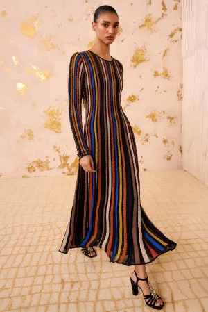 Downtown Cool RollUp Sleeves Albie Knit Long Sleeve Dress - Zoisite