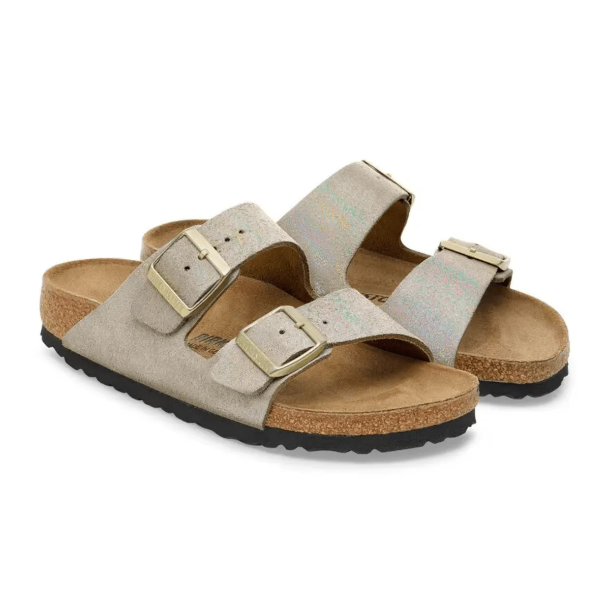 Birkenstock Women's Arizona Shimmering Taupe Suede Leather Soft Grip Strong Stride