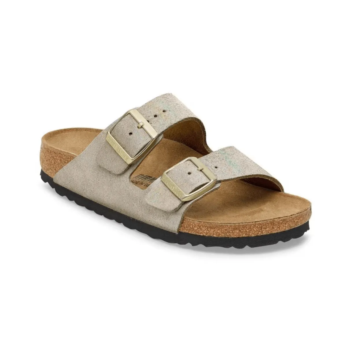 Birkenstock Women's Arizona Shimmering Taupe Suede Leather Shock Support