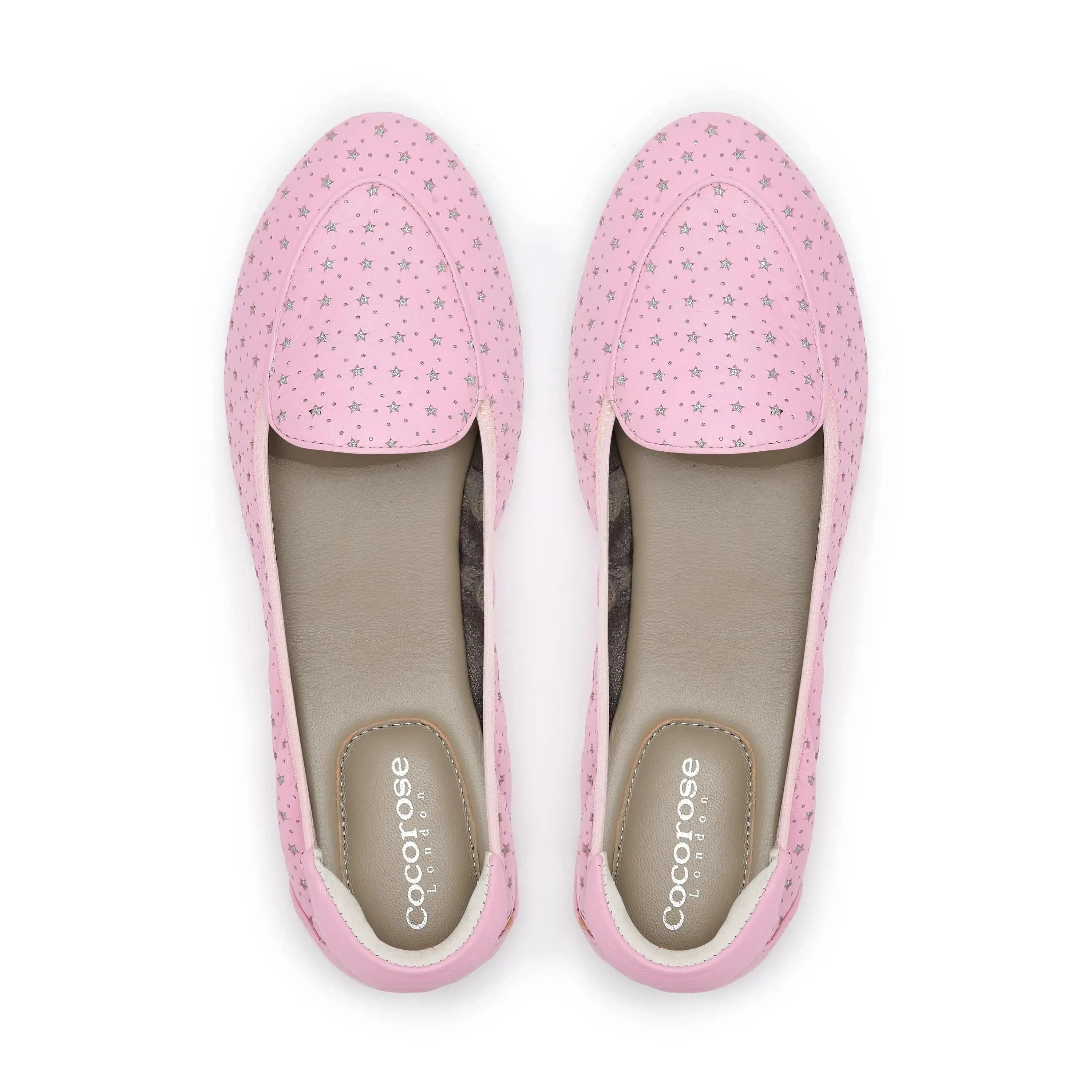 Zip   Up Quick Transition Clapham - Pink Leather Flats with Silver Stars