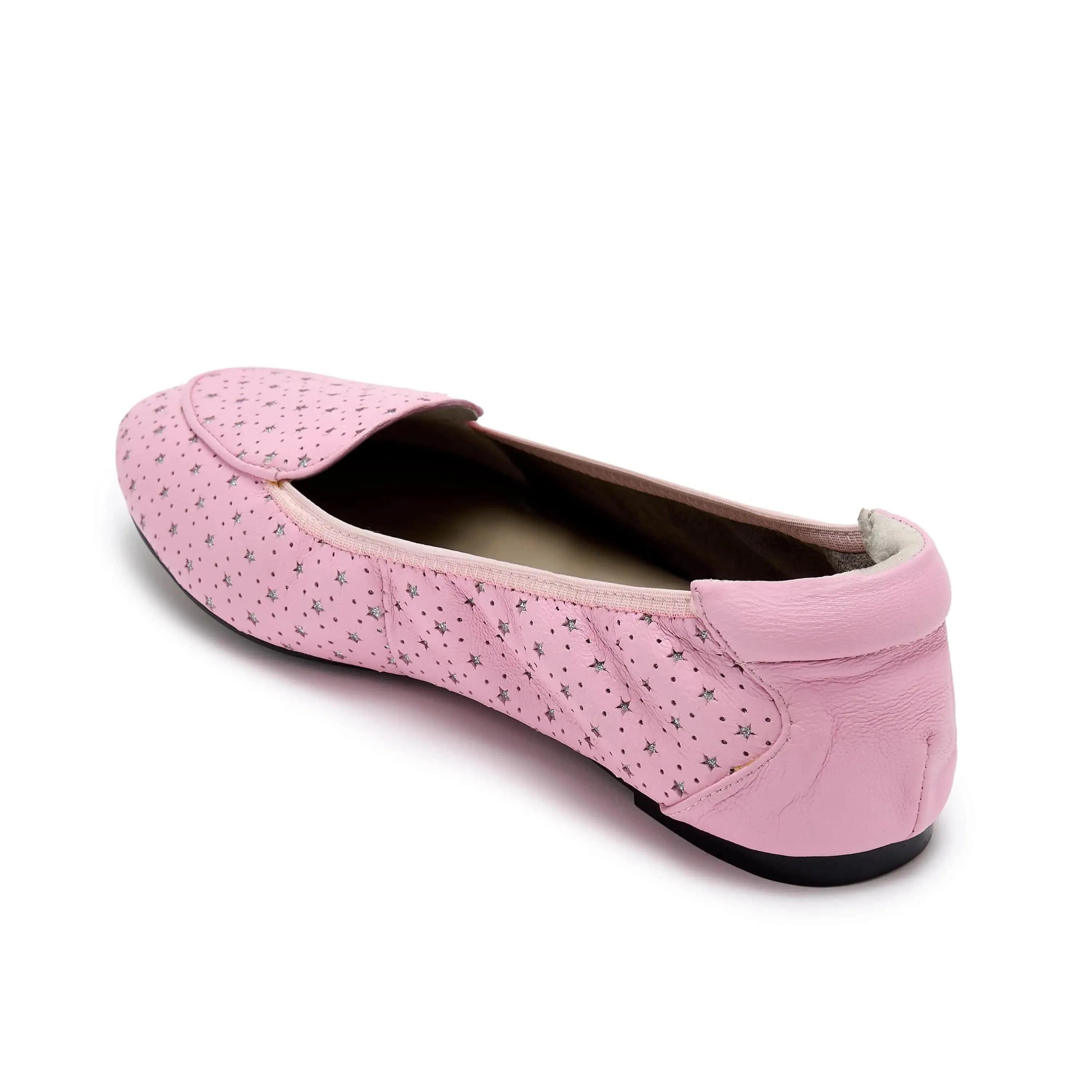 Clapham - Pink Leather Flats with Silver Stars Style Upgrade
