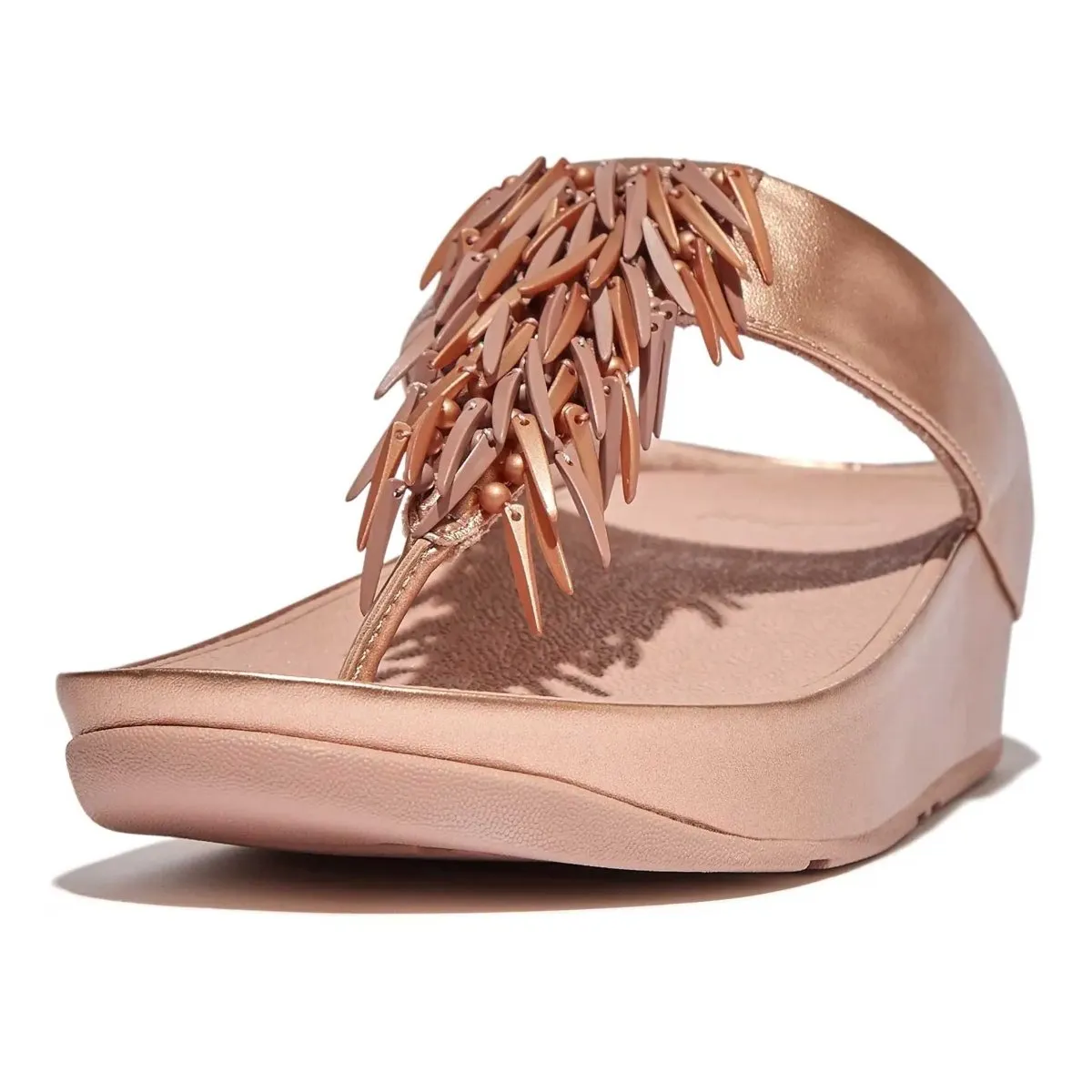 FitFlop Women's Rumba Beaded Rose Gold Thong Fit Freedom Shine Jog
