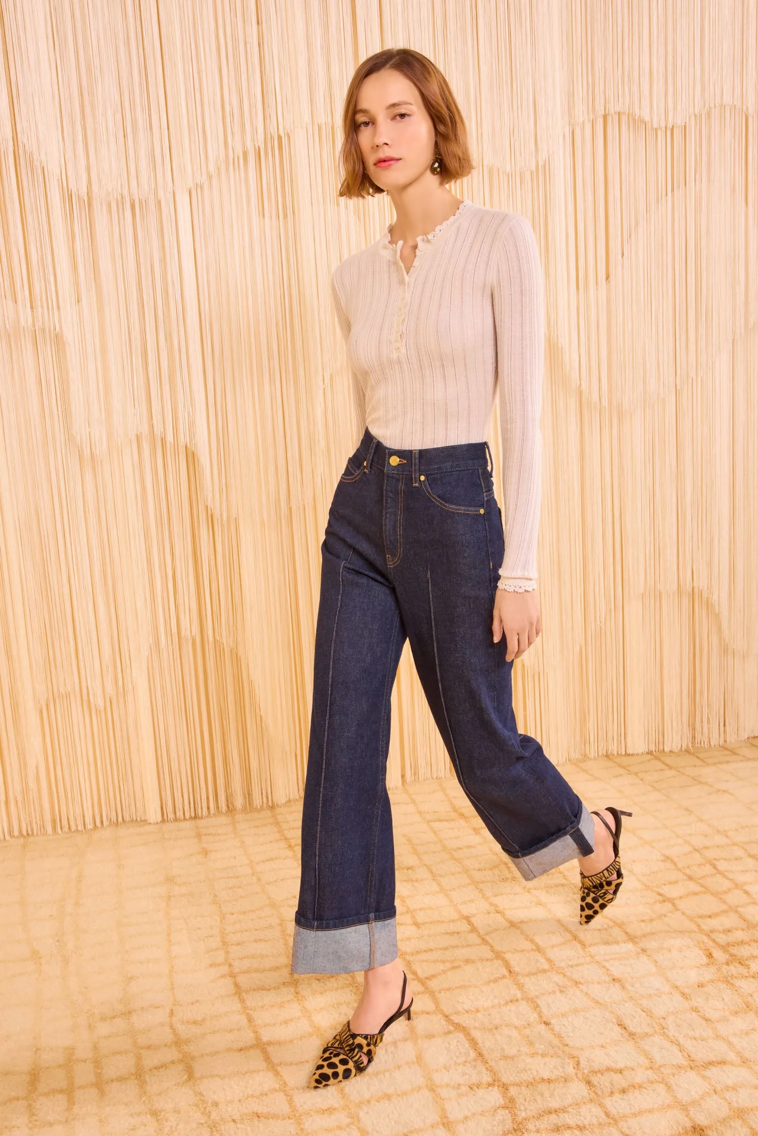 Delia Long Sleeve Henley Knit Top - Pristine StaticResistant Cotton Glow