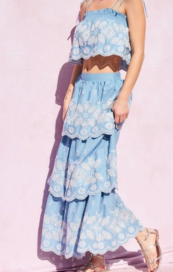 Chambray Embroidered Maxi Skirt Set Quiet Core