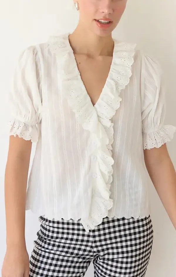 Relaxed Layer Viola V Neck Ruffle Blouse