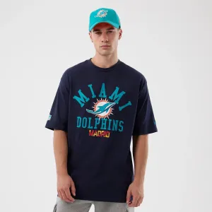 layerable Simple and Chic Miami Dolphins NFL International Series Games Navy Oversized T-Shirt