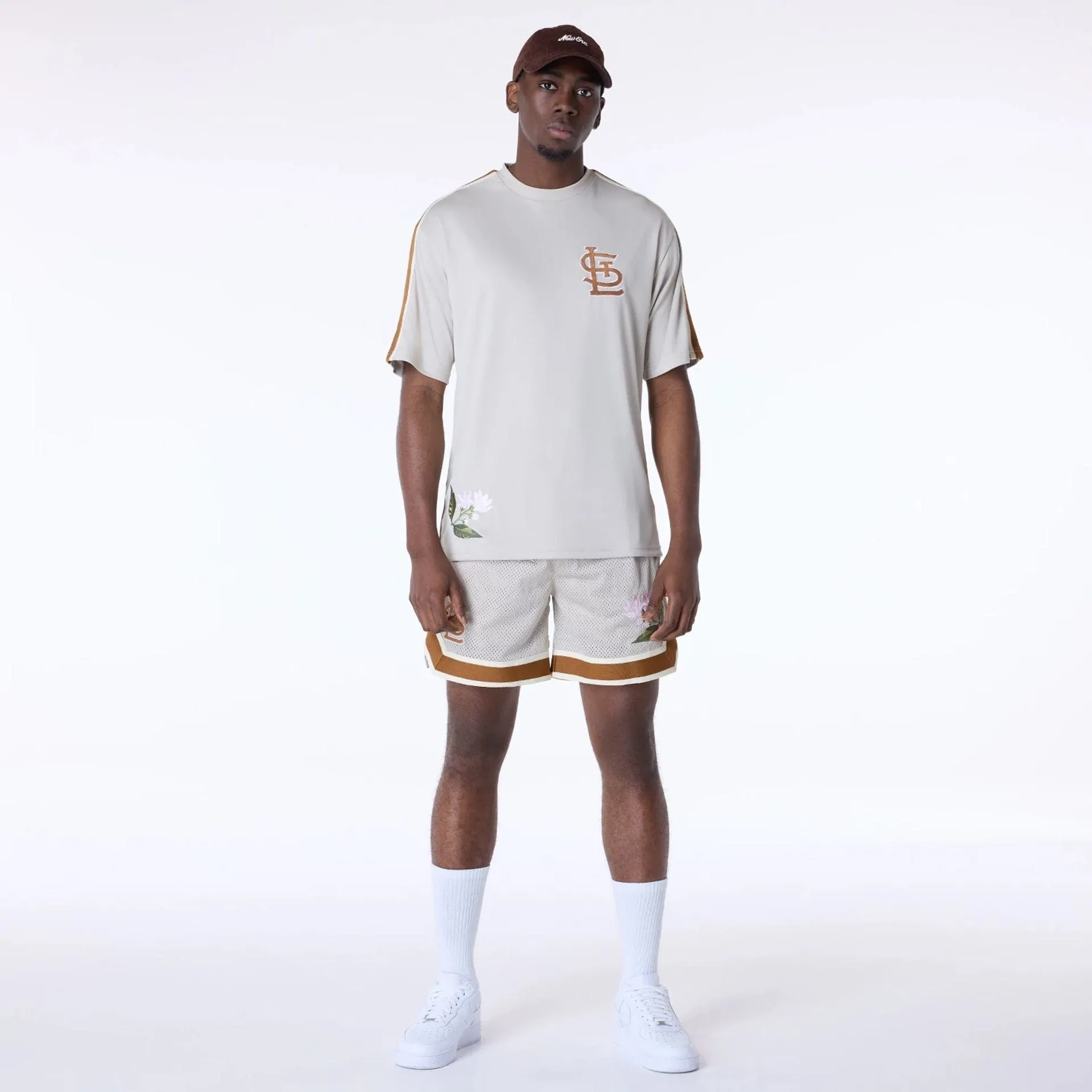 Chilly Style Simple Wear St. Louis Cardinals MLB Floral Open White Oversized T-Shirt