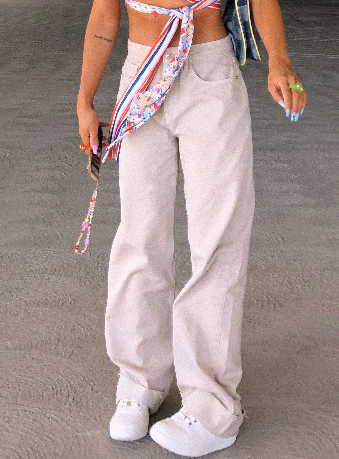 Morning Ready Style Simplicity Cheerful Denim Jeans Cream