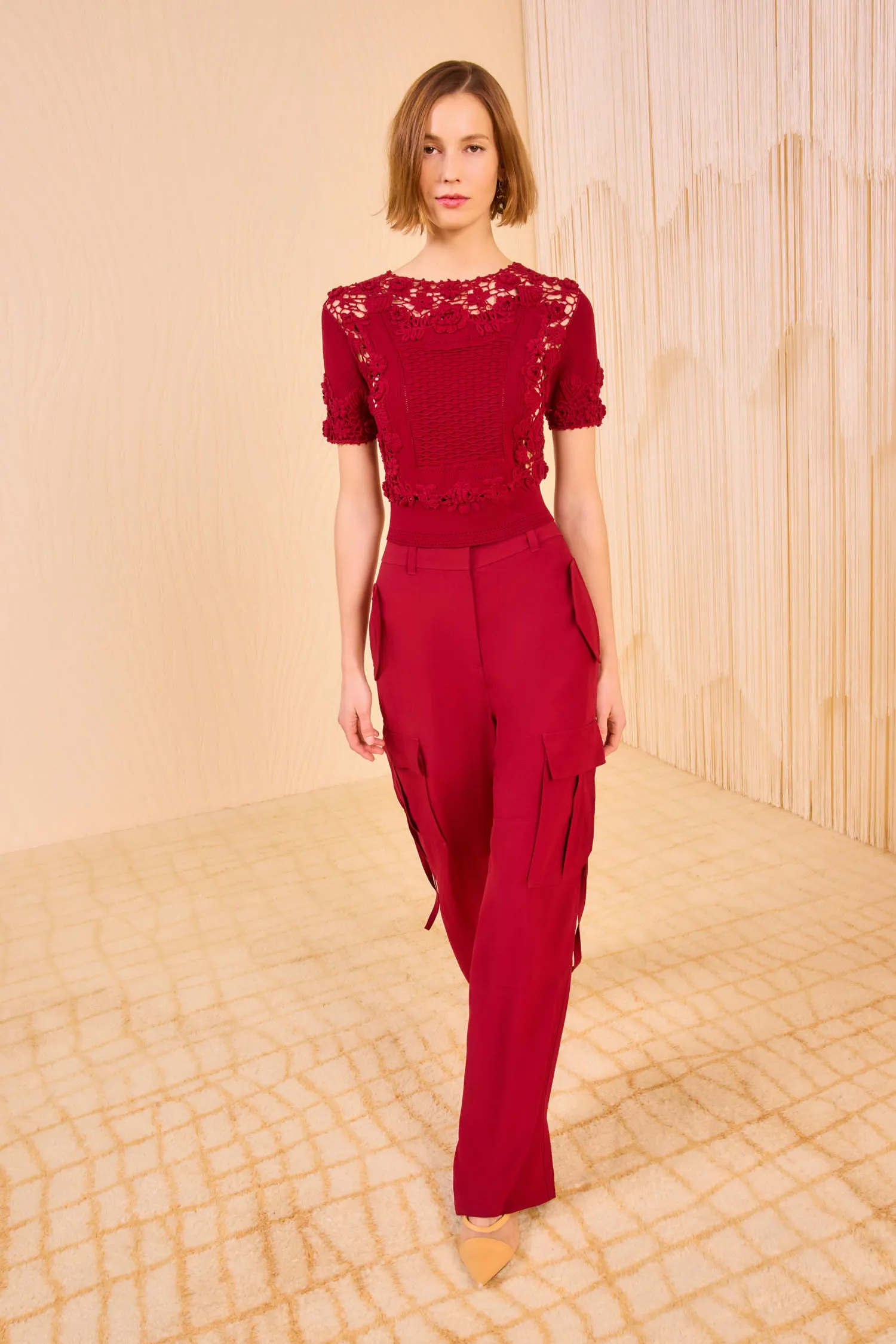 Comfortable Jumpsuit Stella Short Sleeve Knit Top - Begonia