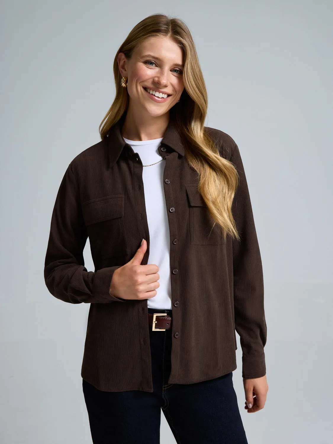outdoor mode Cozy Design Corduroy Button-Front Blouse