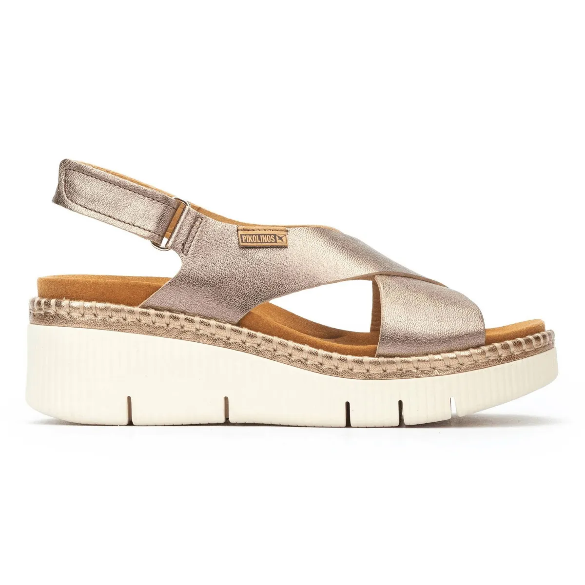 Pikolinos Women's Gomera Stone Metallic Leather Weekend Ready Comfort Cushion