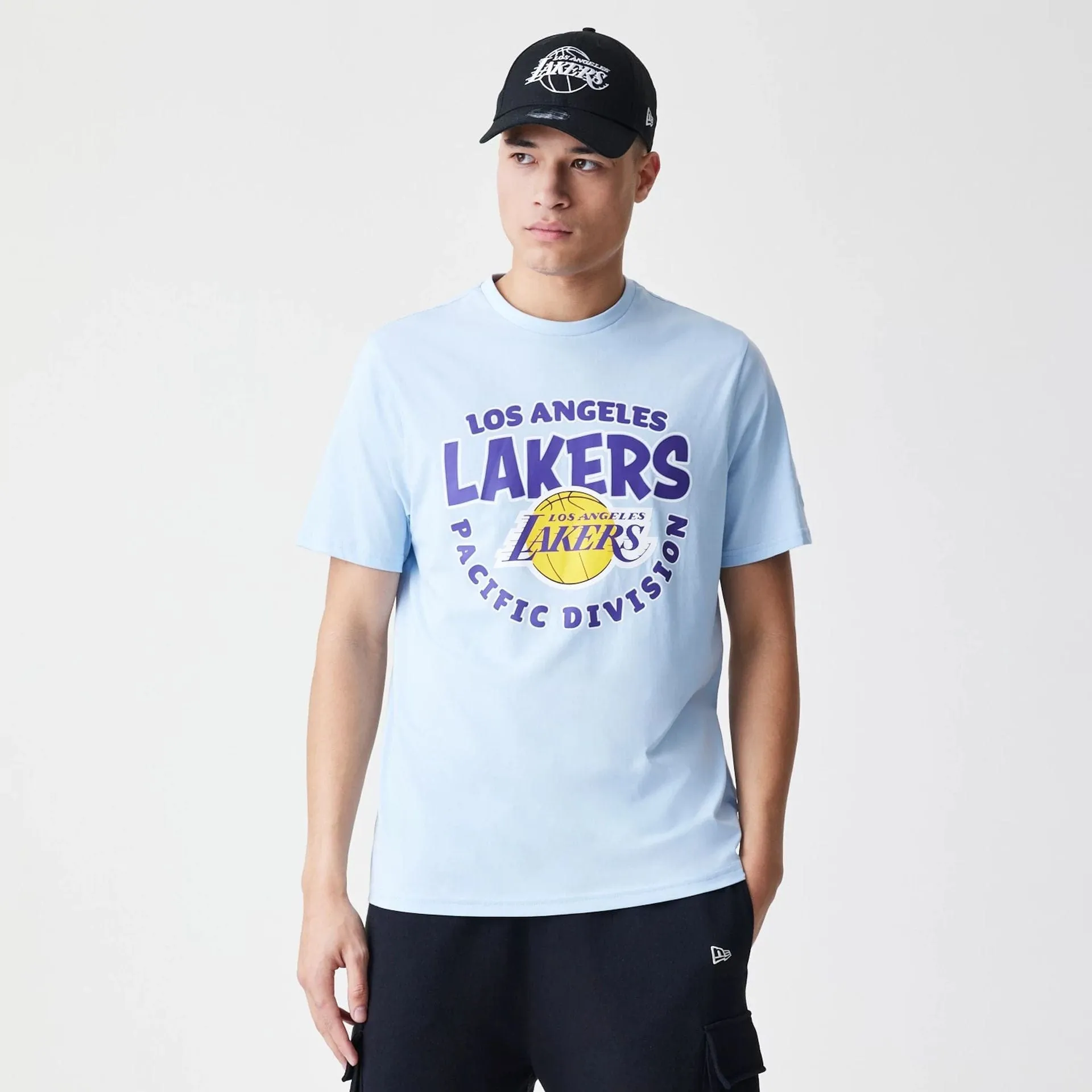 LA Lakers NBA Bubble Wordmark Pastel Blue T-Shirt Daily Comfort