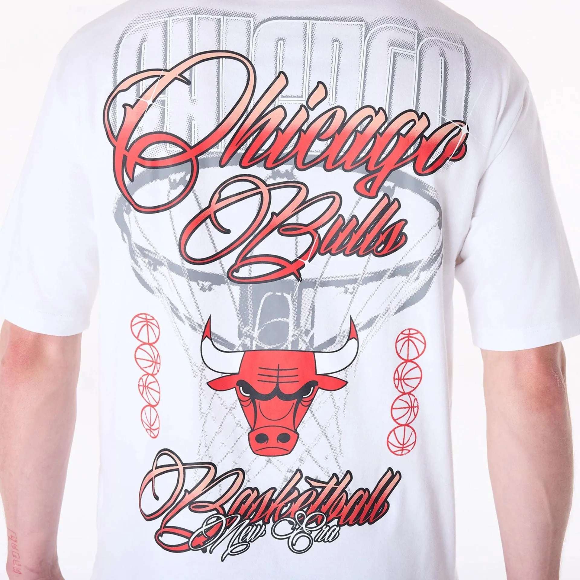 Skin Friendly Blends Street Style Chicago Bulls NBA Font Graphic White T-Shirt