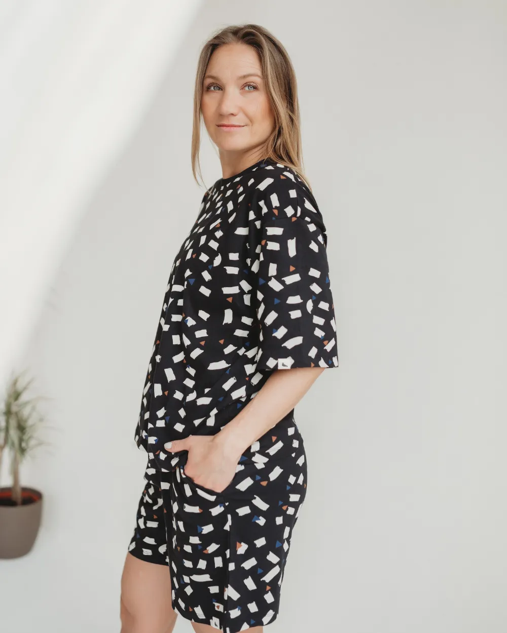 Audrey Black Confetti Print Shorts Snag Free Material Lightweight Design