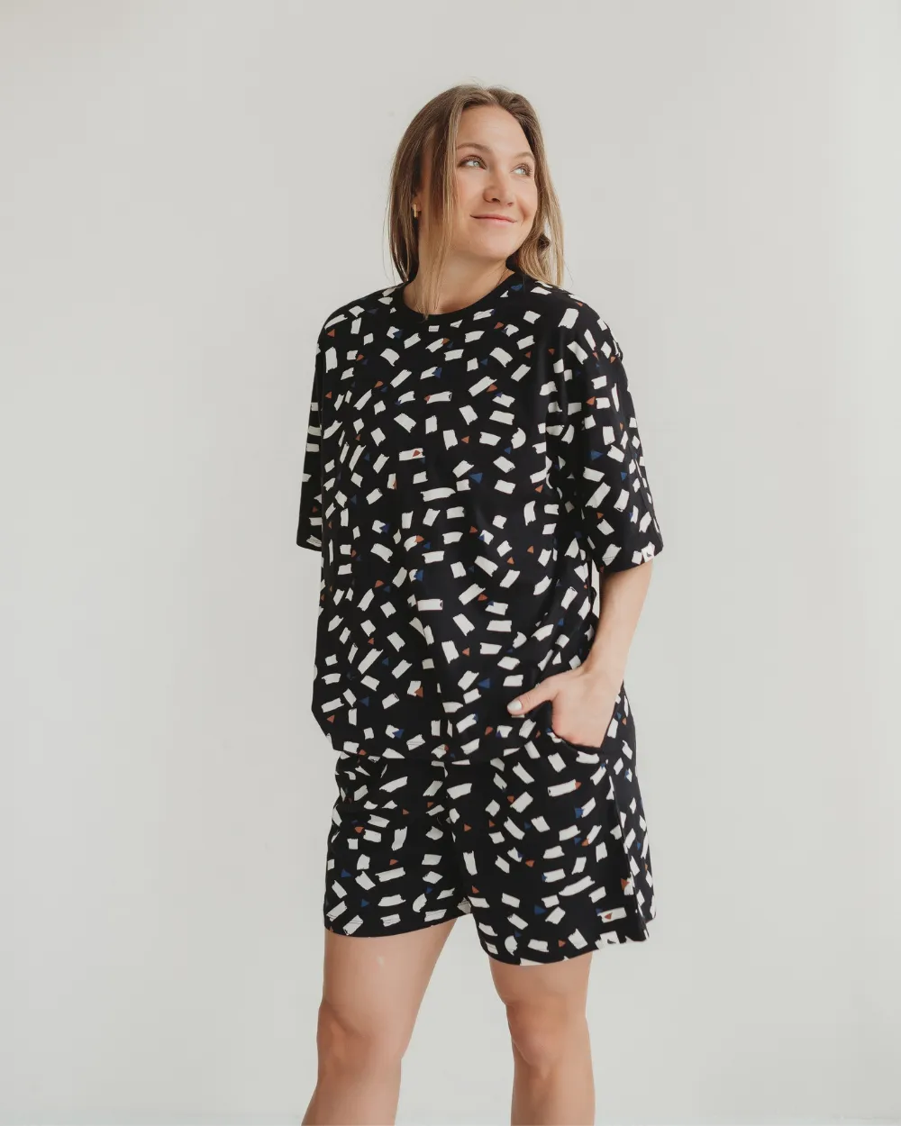 Audrey Black Confetti Print Shorts cardigan