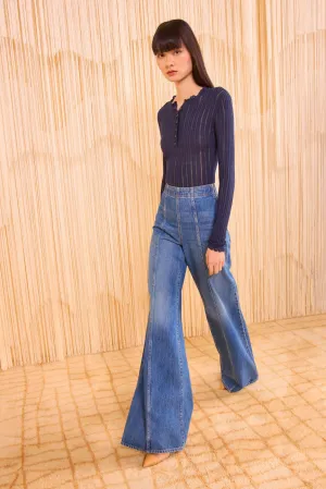 Delia Long Sleeve Henley Knit Top - Midnight Trendy Look