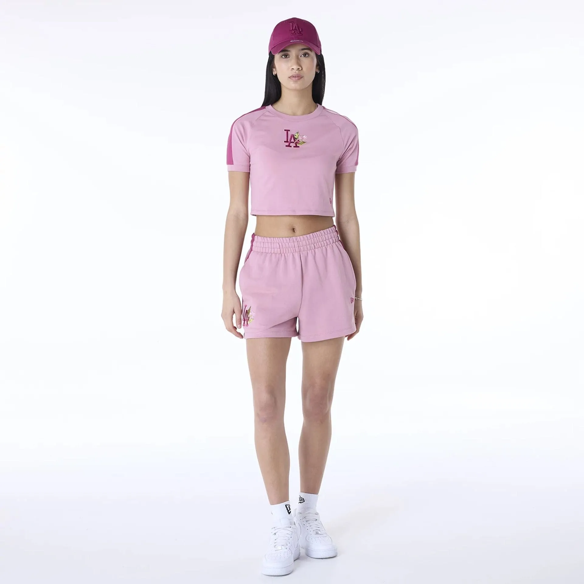 Pocket Design LA Dodgers Womens MLB Floral Dark Pink T-Shirt