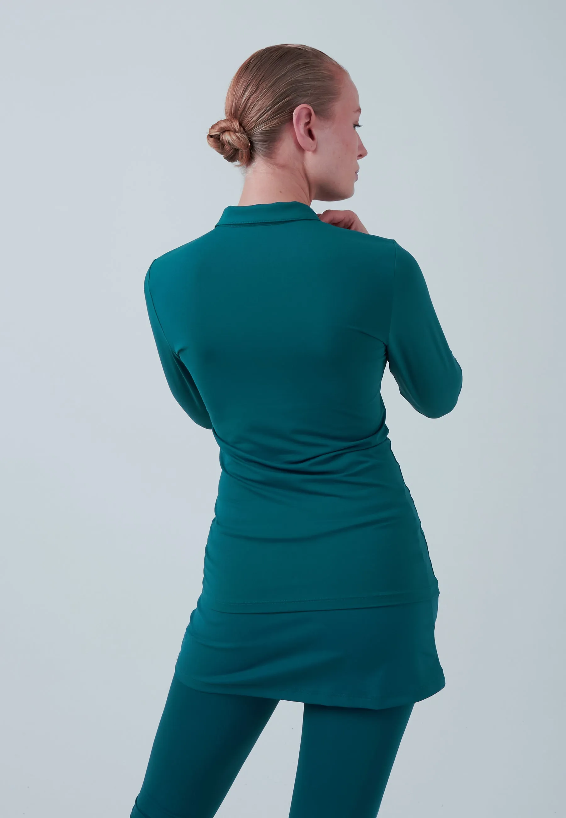 Women Tennis Longsleeve Polo Shirt, dark teal NoSideSeam Casual Choice Wear